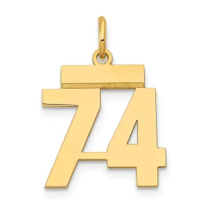 14k Yellow Gold Polished Finish Small Size Number 74 Charm Pendant