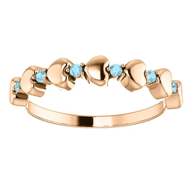 14KT GOLD 0.12 CTW ROUND AQUAMARINE STACKABLE RING