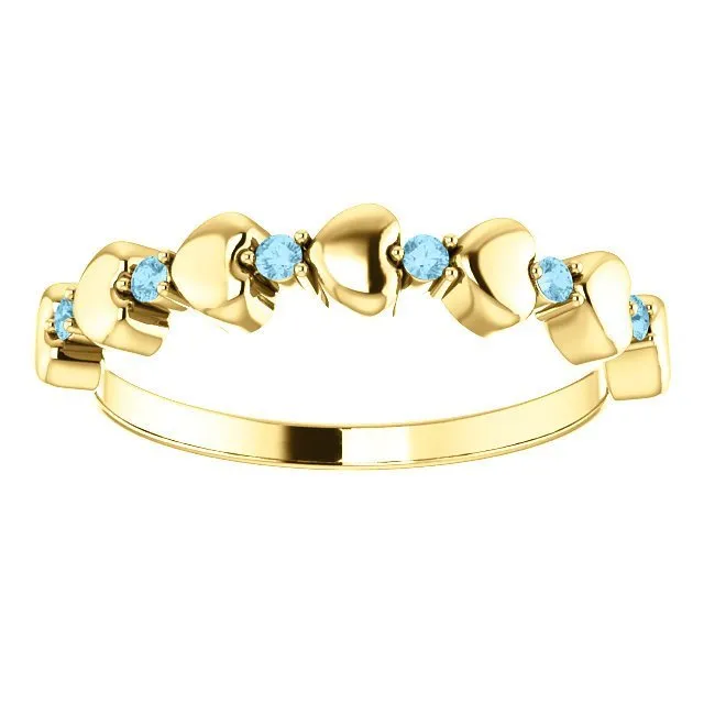 14KT GOLD 0.12 CTW ROUND AQUAMARINE STACKABLE RING