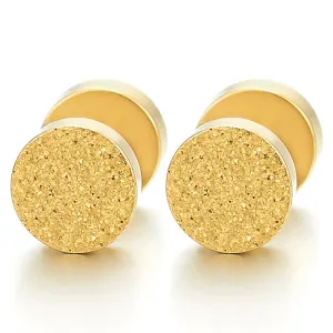 2pcs Gold Color Satin Screw Circle Stud Earrings Mens Womens Steel Cheater Fake Ear Plugs Gauges