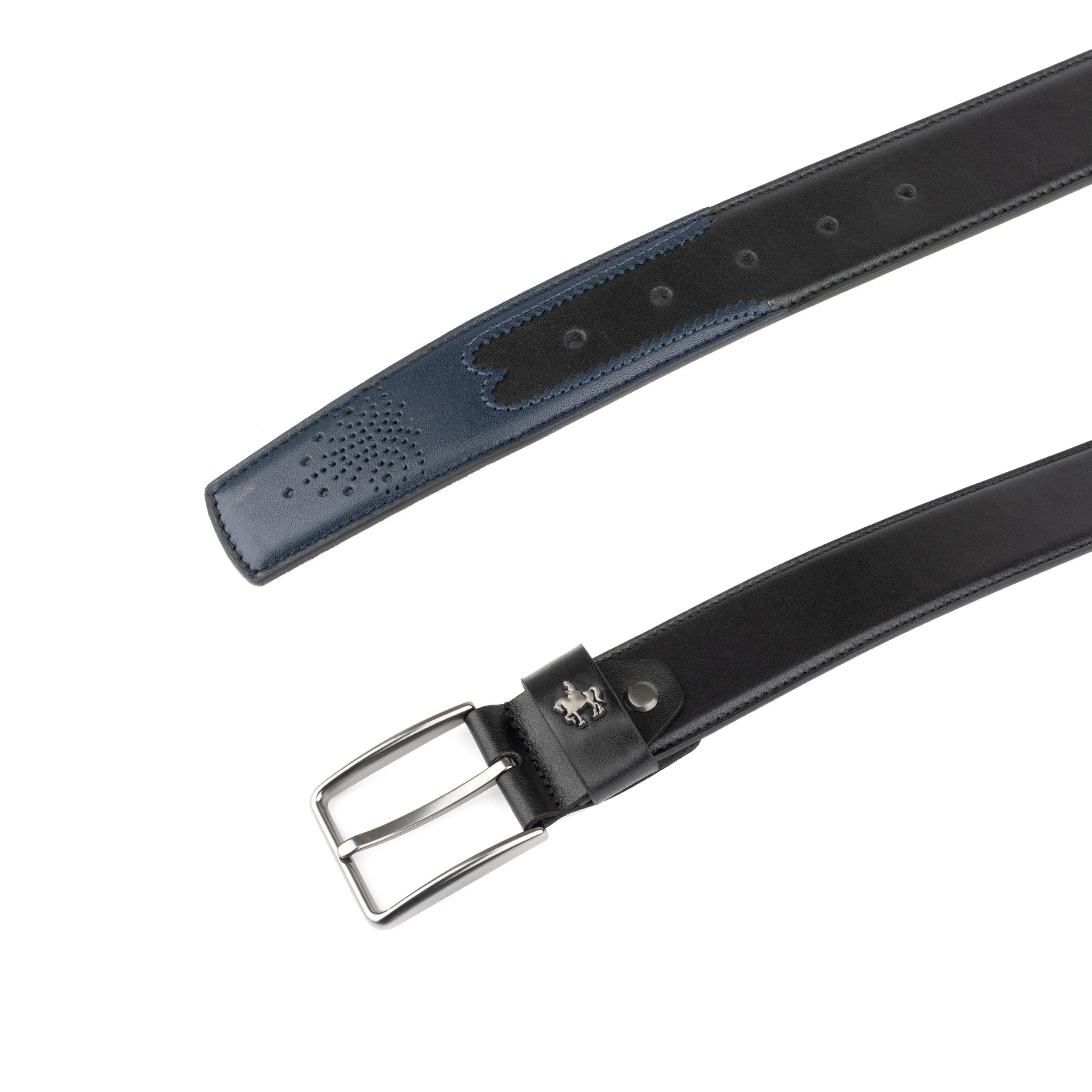 Alec - Black Navy - Men'classic belt in navy and black genuine leather combo