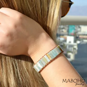 Amazonite Adjustable Leather Bar Bracelet Woman's Jewelry