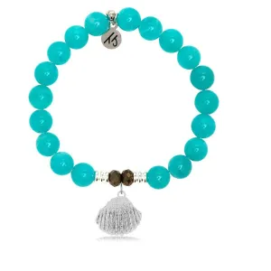 Aqua Amazonite Stone Bracelet with Seashell Sterling Silver Charm