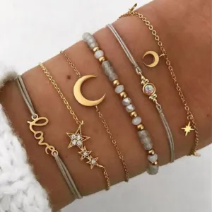 Boho Stacking Bracelets in Grey | Moon & Stars