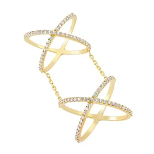 Double Band Linked Silver Stacked X Ring