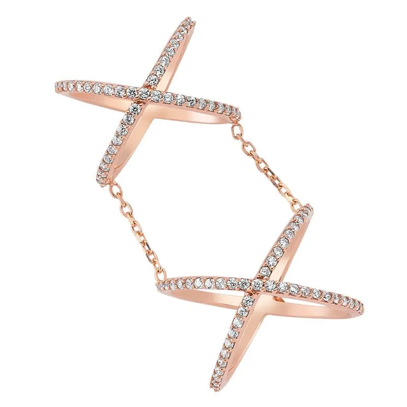 Double Band Linked Silver Stacked X Ring