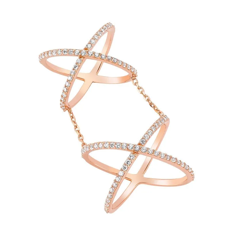 Double Band Linked Silver Stacked X Ring