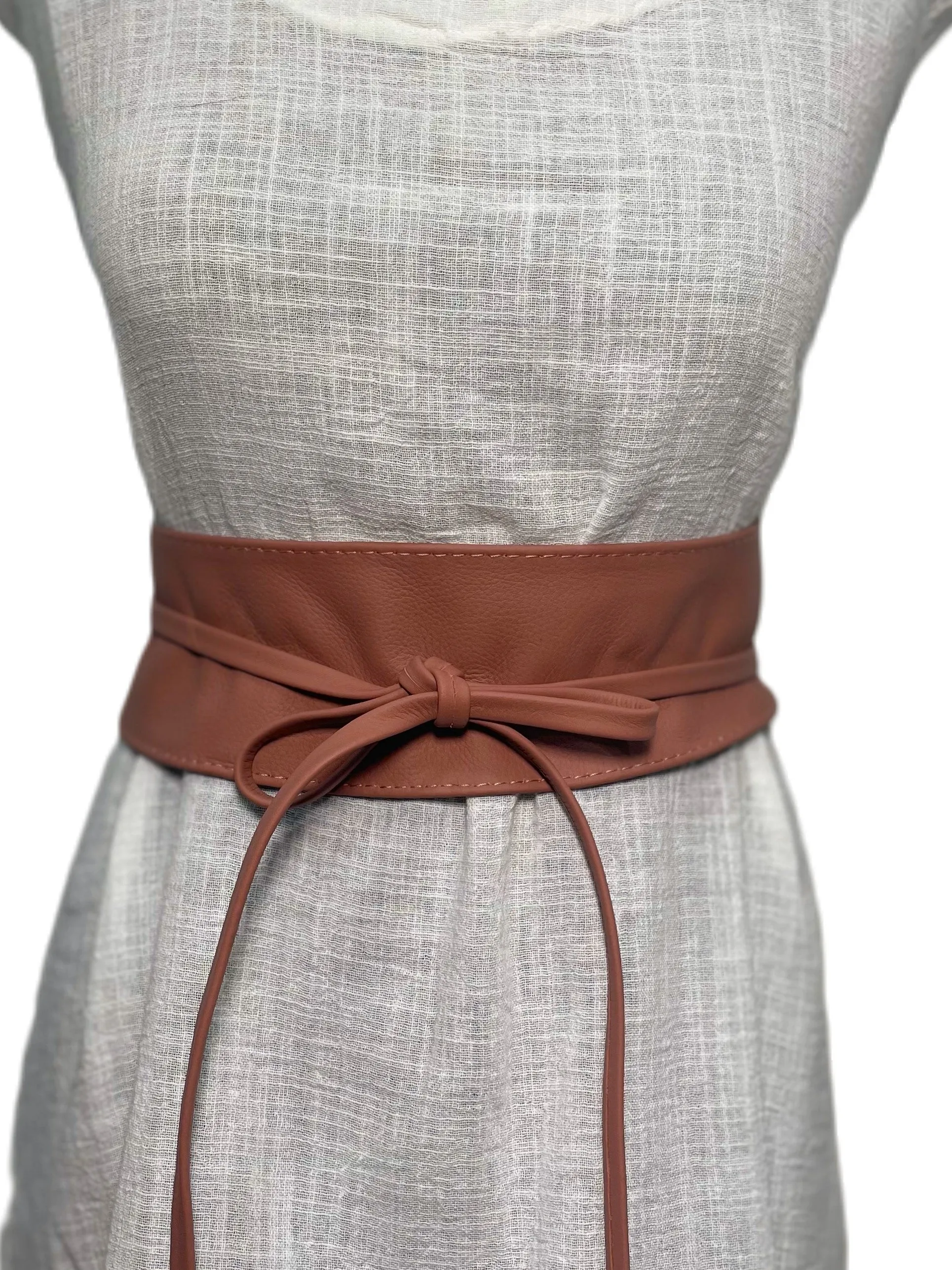 Dusky Pink Obi belt soft genuine leather wrap belt | Wide waist belt in genuine leather | Genunine leather wrap around boho dress belt