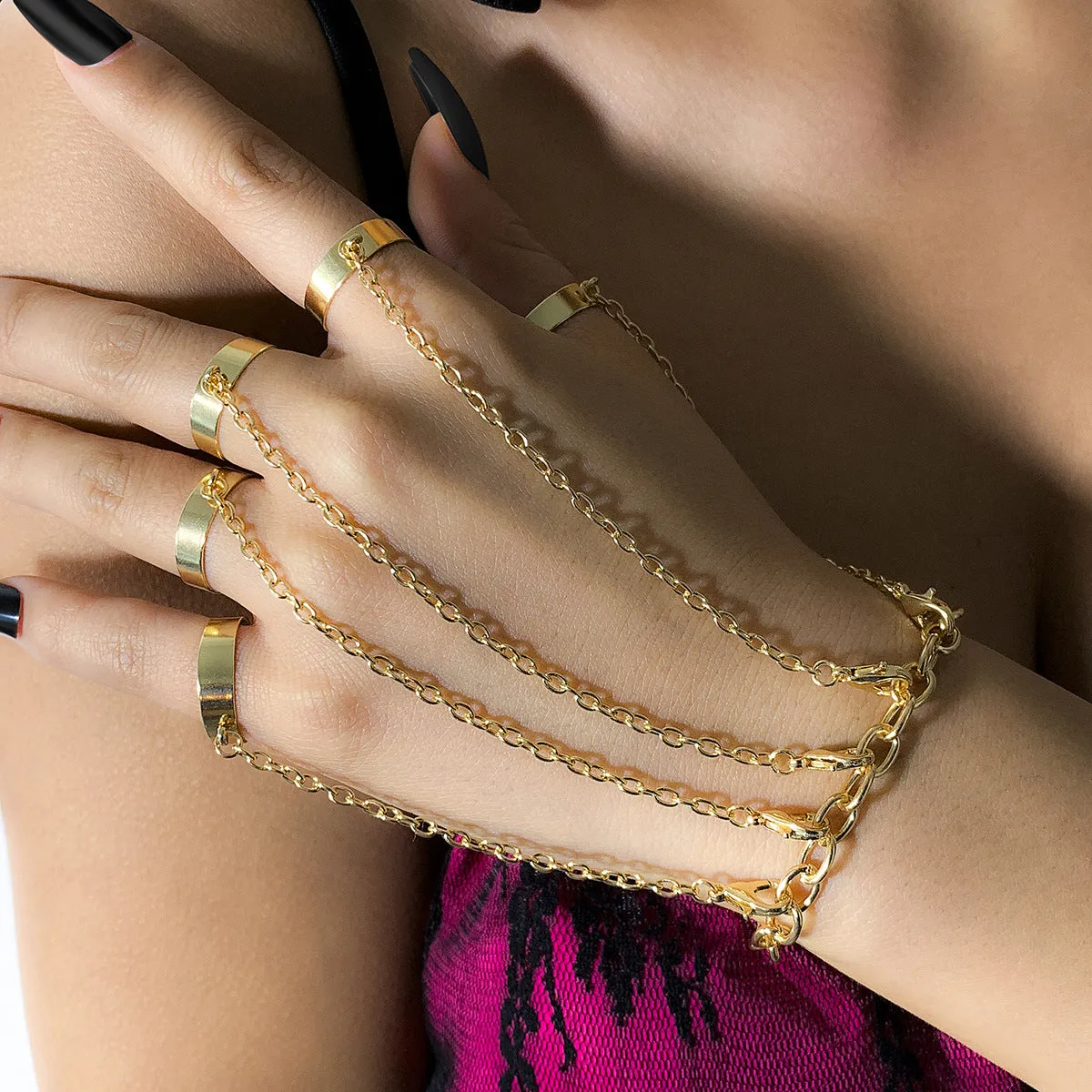 European And American Retro Sweet Cool Dark Single Bracelet Punk Metal Cross Chain Mitten-type Bracelet Women