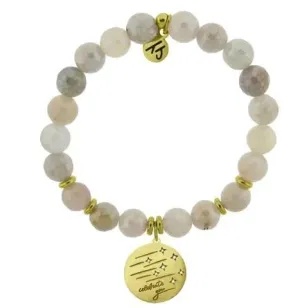 Gold Collection - Moonstone Stone Bracelet with Birthday Wishes Gold Charm