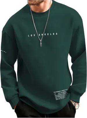GORGLITTER Men's Letter Graphic Sweatshirt Crewneck Oversized Long Sleeve Drop Shoulder Pullover Top