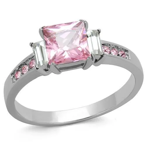 High polished (no plating) Stainless Steel Ring with AAA Grade CZ in Rose for Women Style TK2169