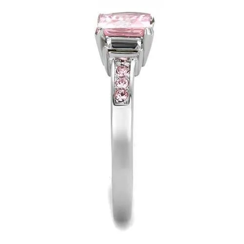High polished (no plating) Stainless Steel Ring with AAA Grade CZ in Rose for Women Style TK2169