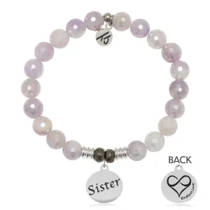 Mauve Jade Gemstone Bracelet with Sister Sterling Silver Charm
