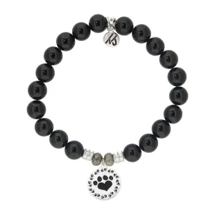 Onyx Stone Bracelet with Paw Print Sterling Silver Charm