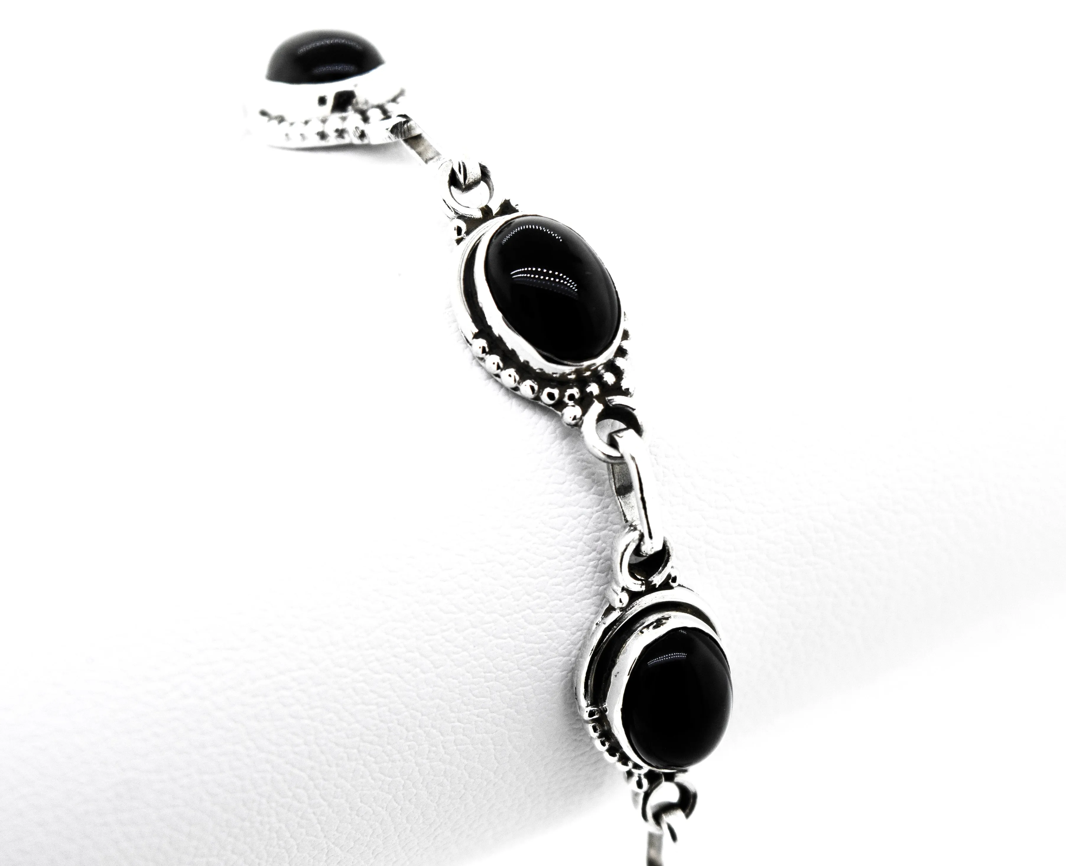 Oval Gemstone Bracelets With Half Ball Border