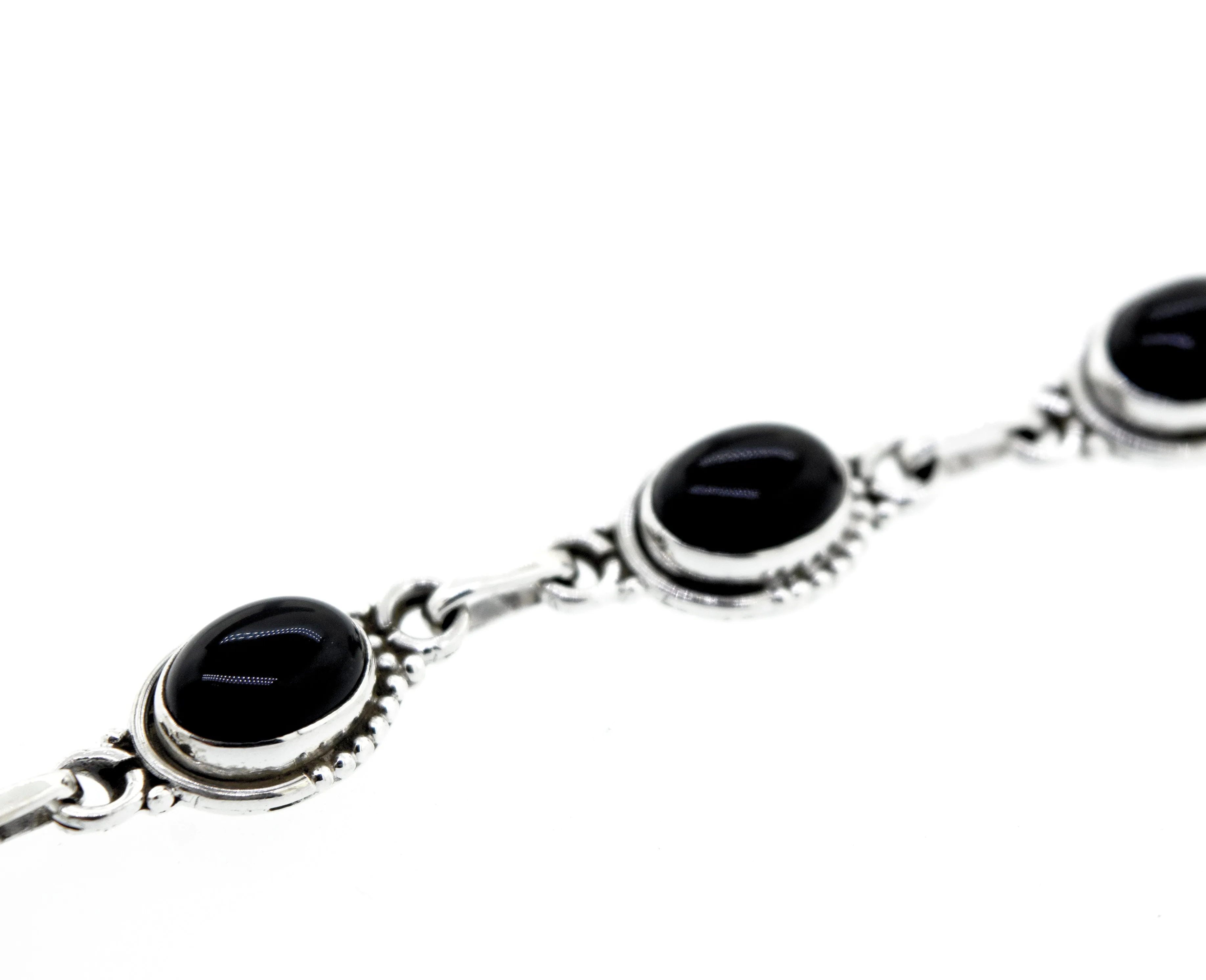 Oval Gemstone Bracelets With Half Ball Border