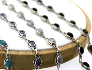 Oval Gemstone Bracelets With Half Ball Border