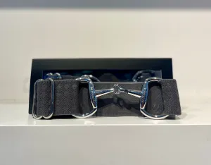 Pesazia - Logo Stretch Bit Belts - Grey Textured w/ Silver Snaffle Bit