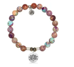 Purple Jasper Stone Bracelet with Lotus Sterling Silver Charm