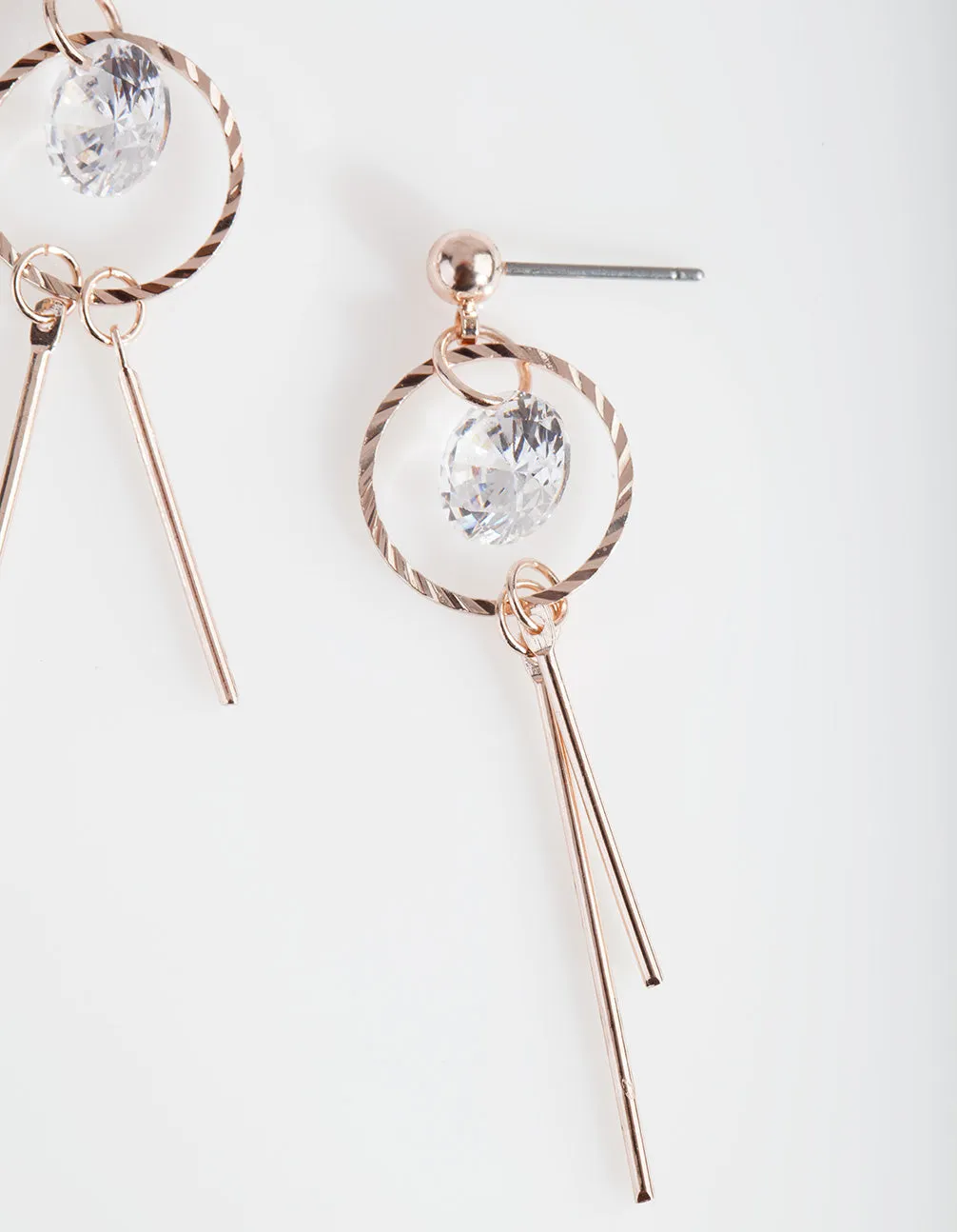 Rose Gold Cubic Zirconia Stick Earrings