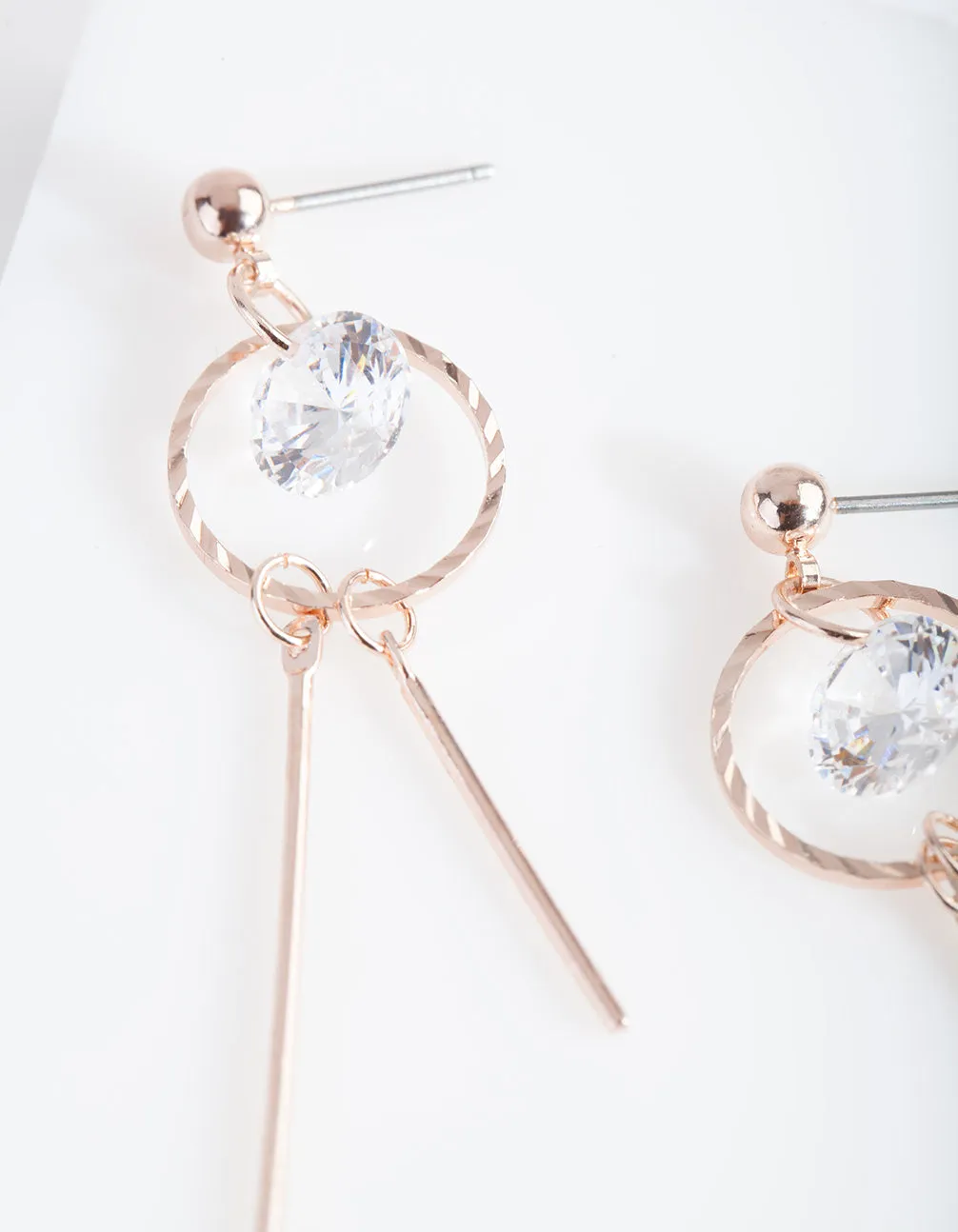 Rose Gold Cubic Zirconia Stick Earrings