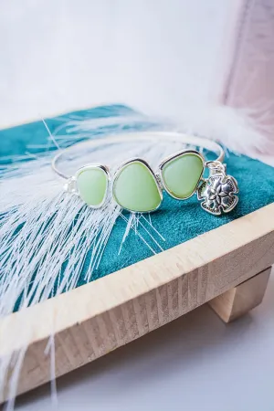 SALE! Turquoise Sea Glass Stone with Silvertone Sand Dollar Charm Bracelet