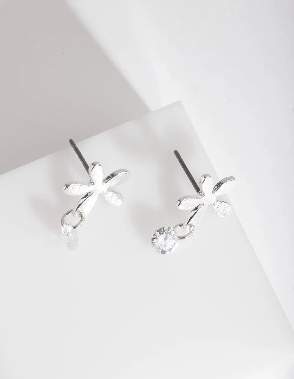 Silver Brushed Flower Stud Earring