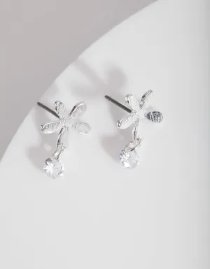 Silver Brushed Flower Stud Earring