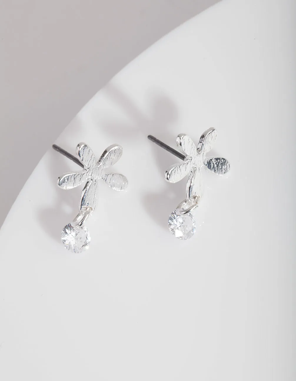 Silver Brushed Flower Stud Earring