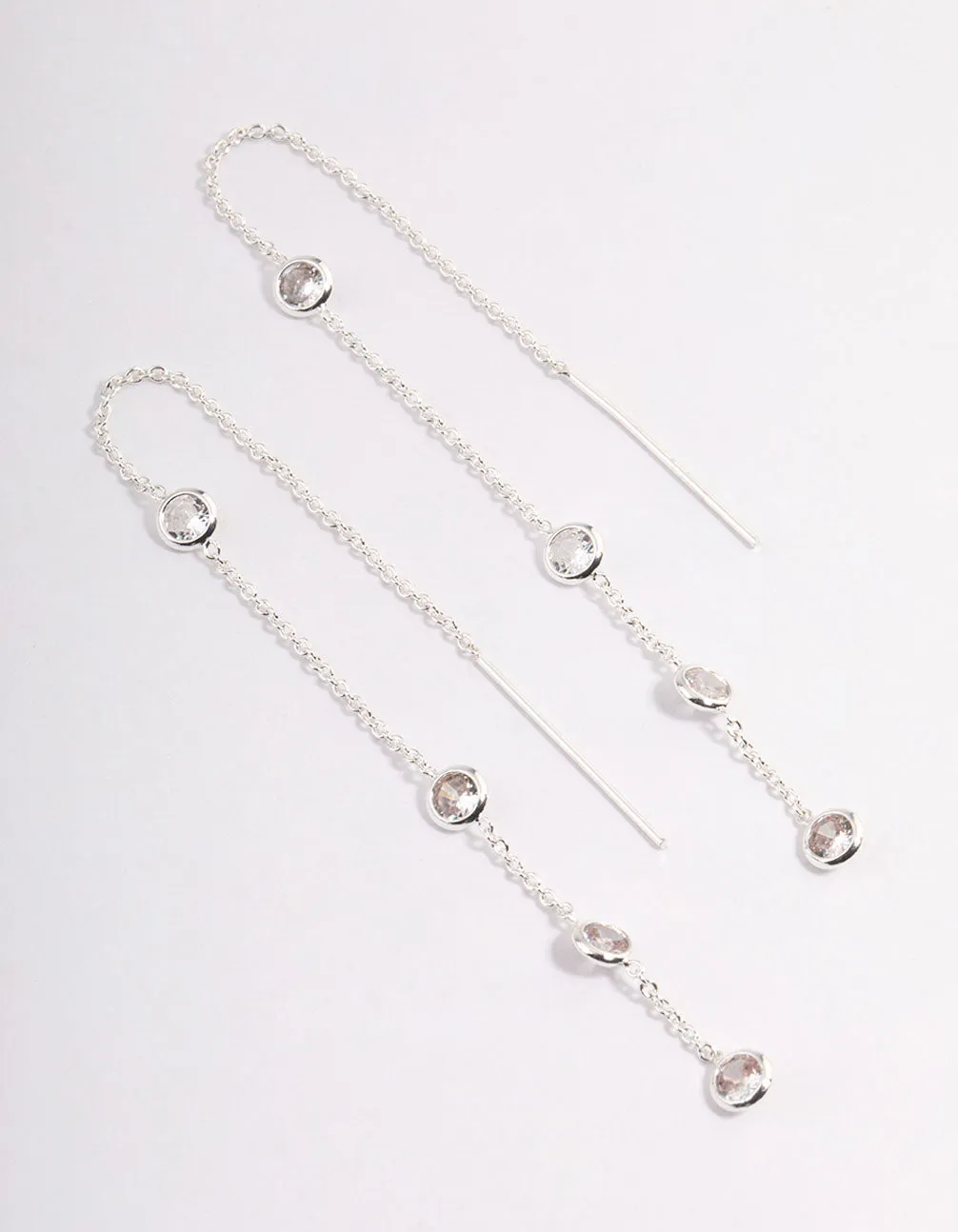 Silver Cubic Zirconia Circle Thread Through Earrings