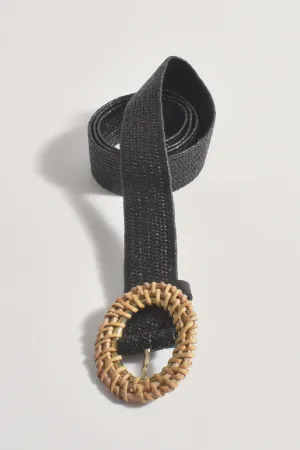 Thin Rattan Buckle Stretch Belt Black