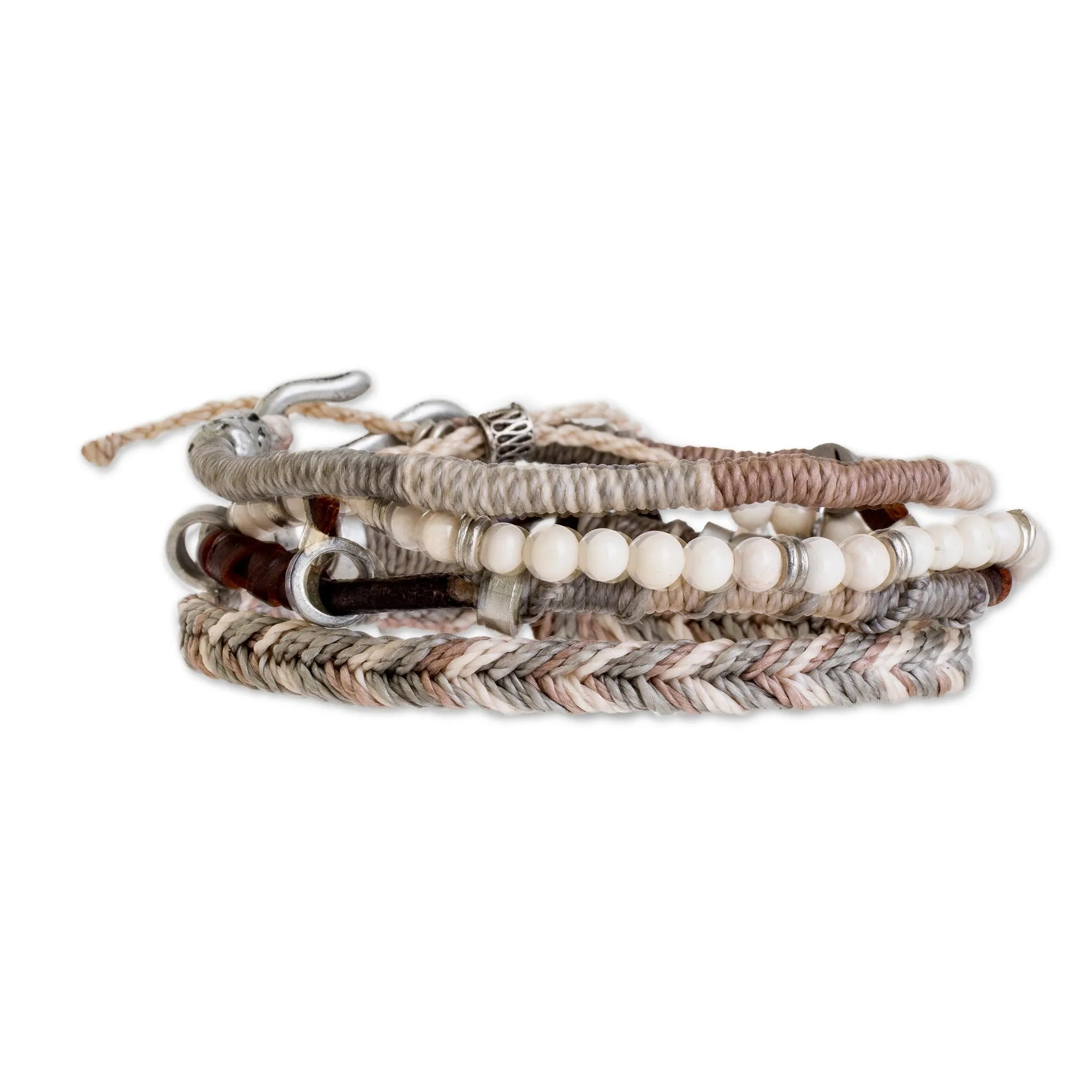 Unisex Beige Macrame Bracelets (Set of 4) - Maya Highlands | NOVICA