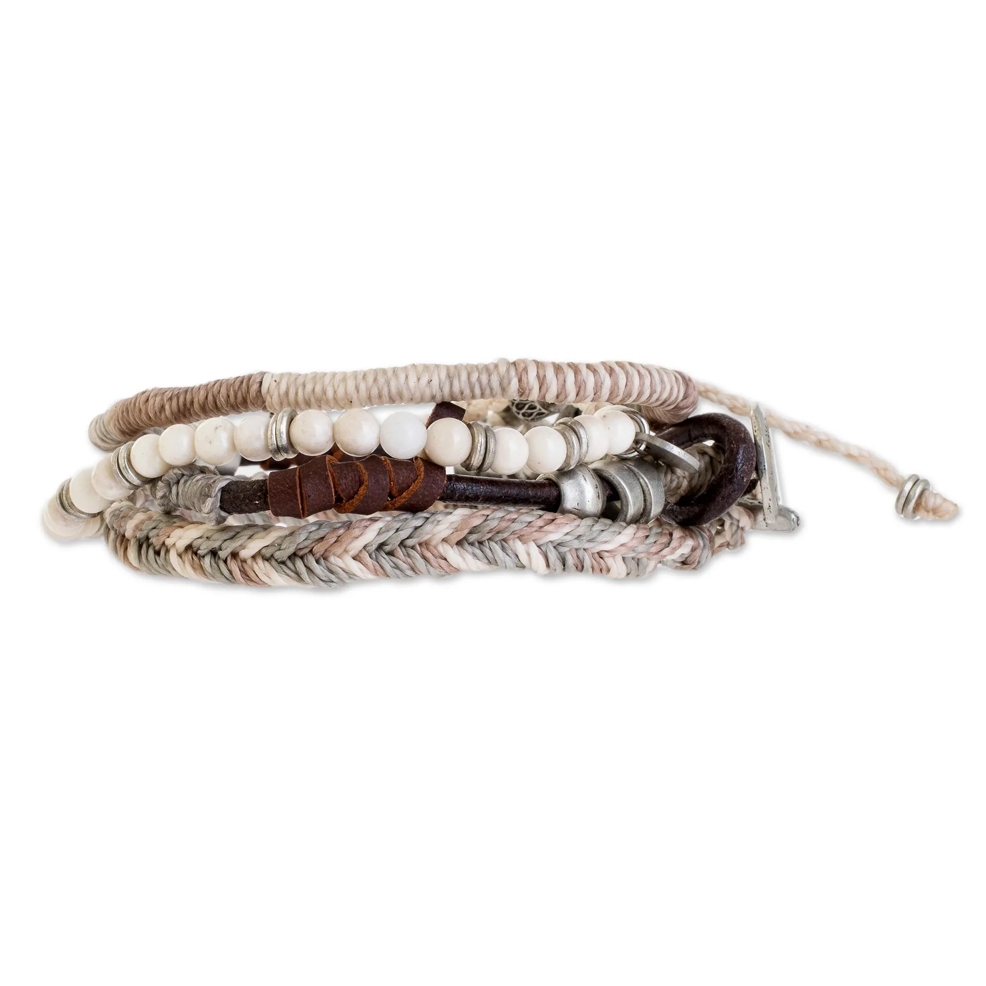 Unisex Beige Macrame Bracelets (Set of 4) - Maya Highlands | NOVICA