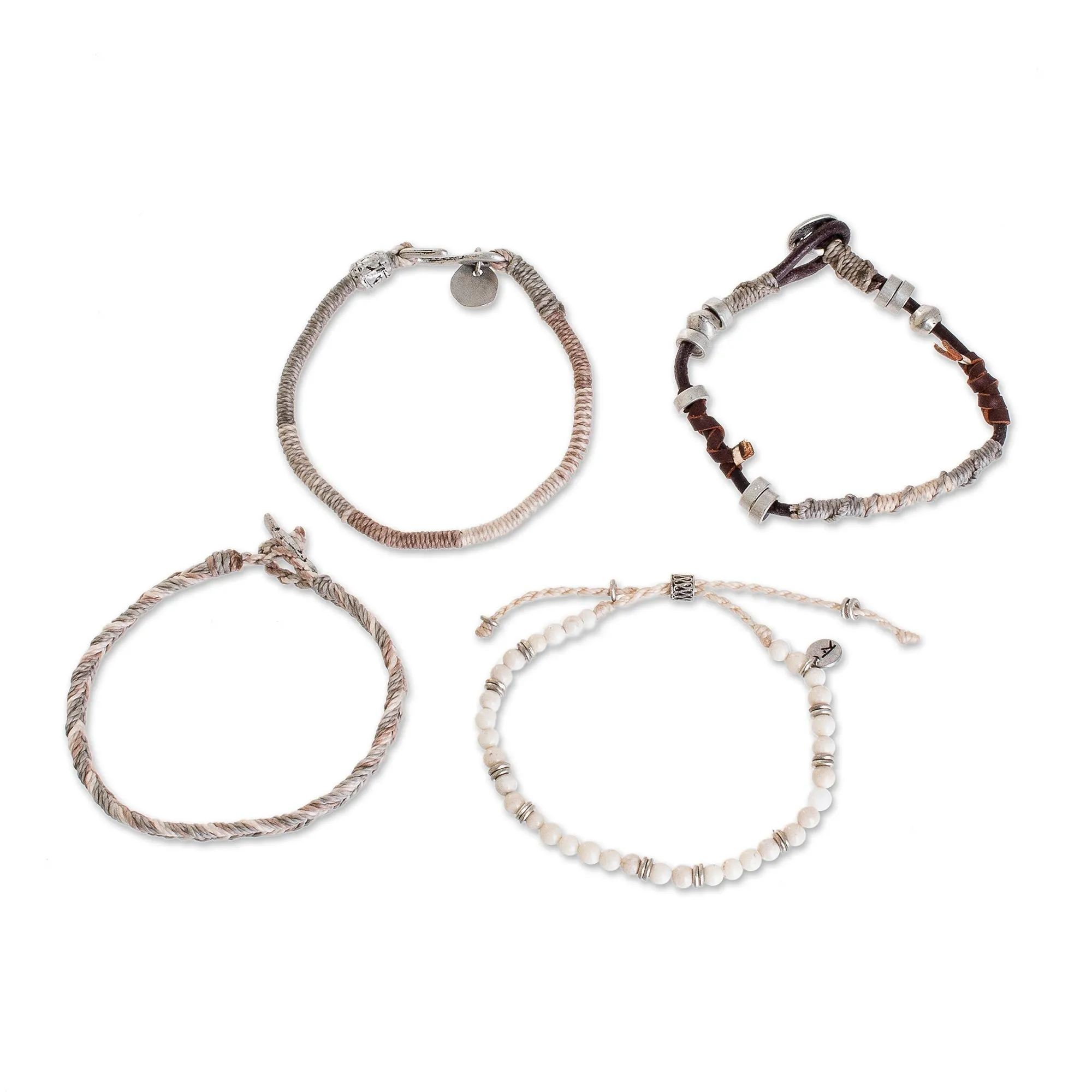 Unisex Beige Macrame Bracelets (Set of 4) - Maya Highlands | NOVICA
