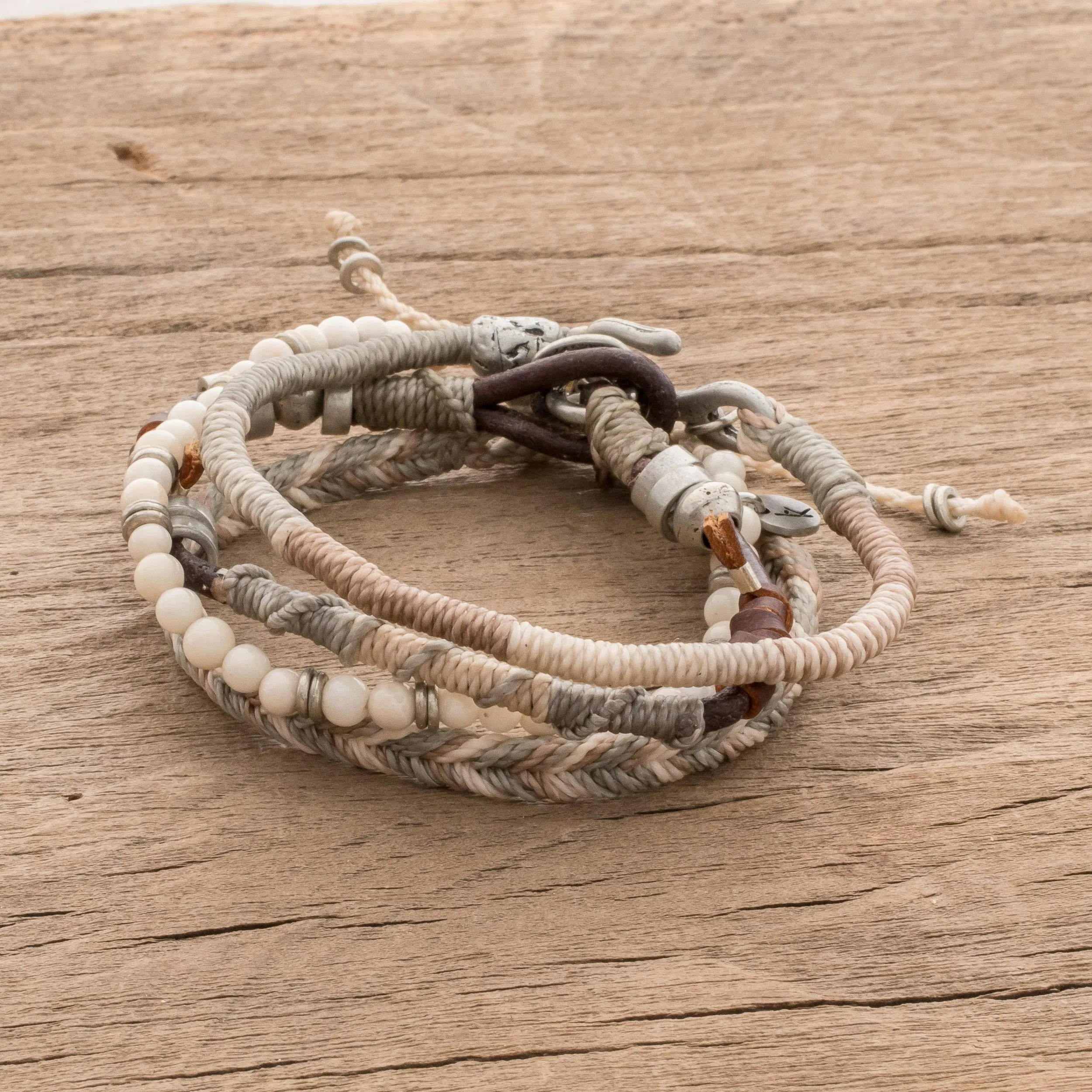Unisex Beige Macrame Bracelets (Set of 4) - Maya Highlands | NOVICA